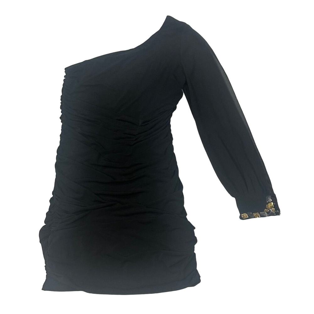 By & By Womens Juniors Size XL Black One Shoulder Ruched Mini Dress Y2K